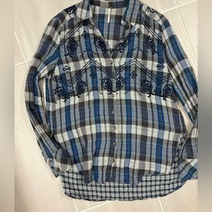 Free People embroidered blue flannel